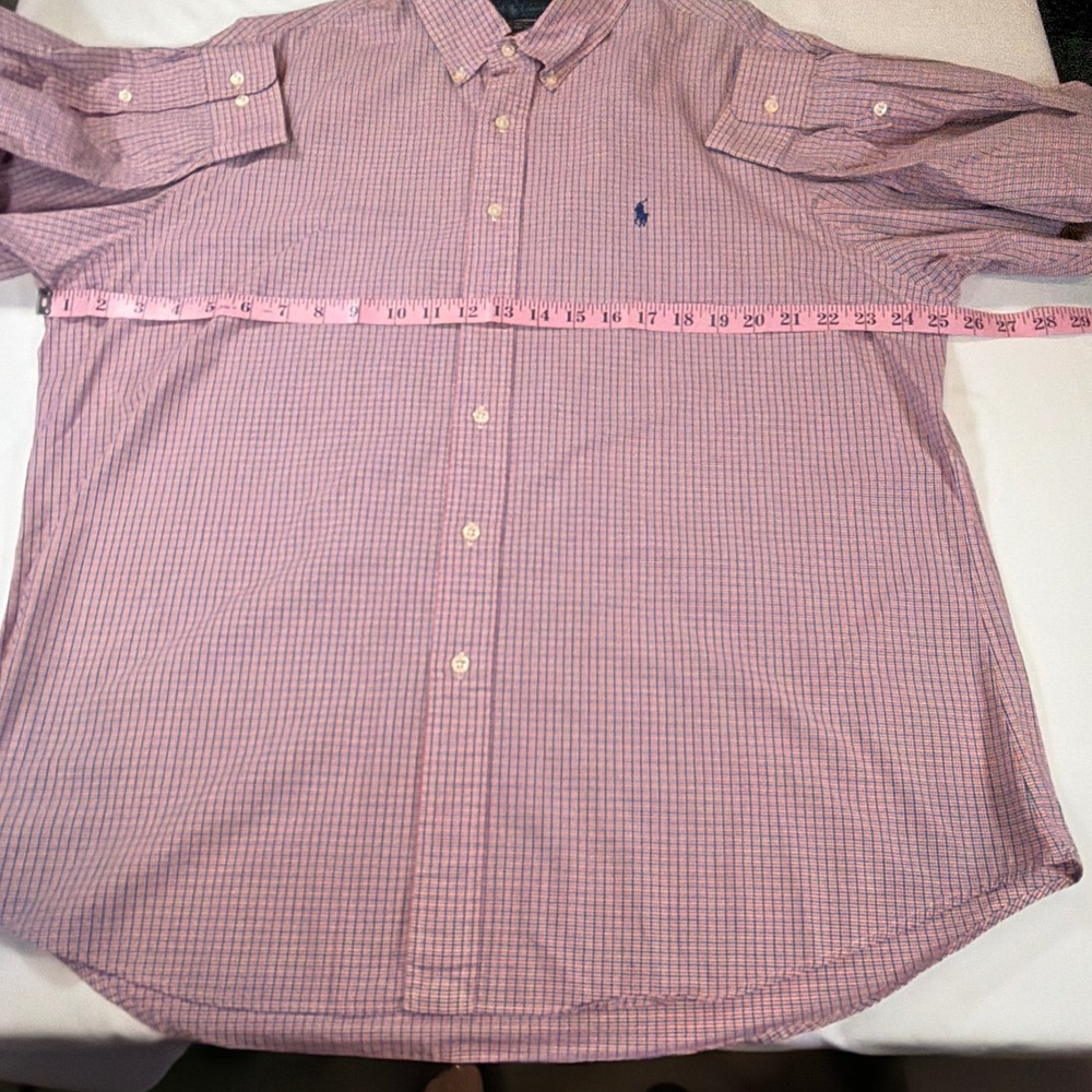 Ralph Lauren Men's Custom Fit ShOtt size 17.5 Red Blue Micro Check Button Down - Picture 4 of 7